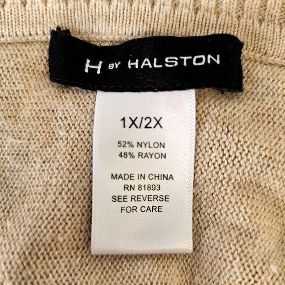 H by Halston V Neck Drop Shoulder Sweater Beige Knit Long Slv Womens Plus 1X 2X - Picture 5 of 9